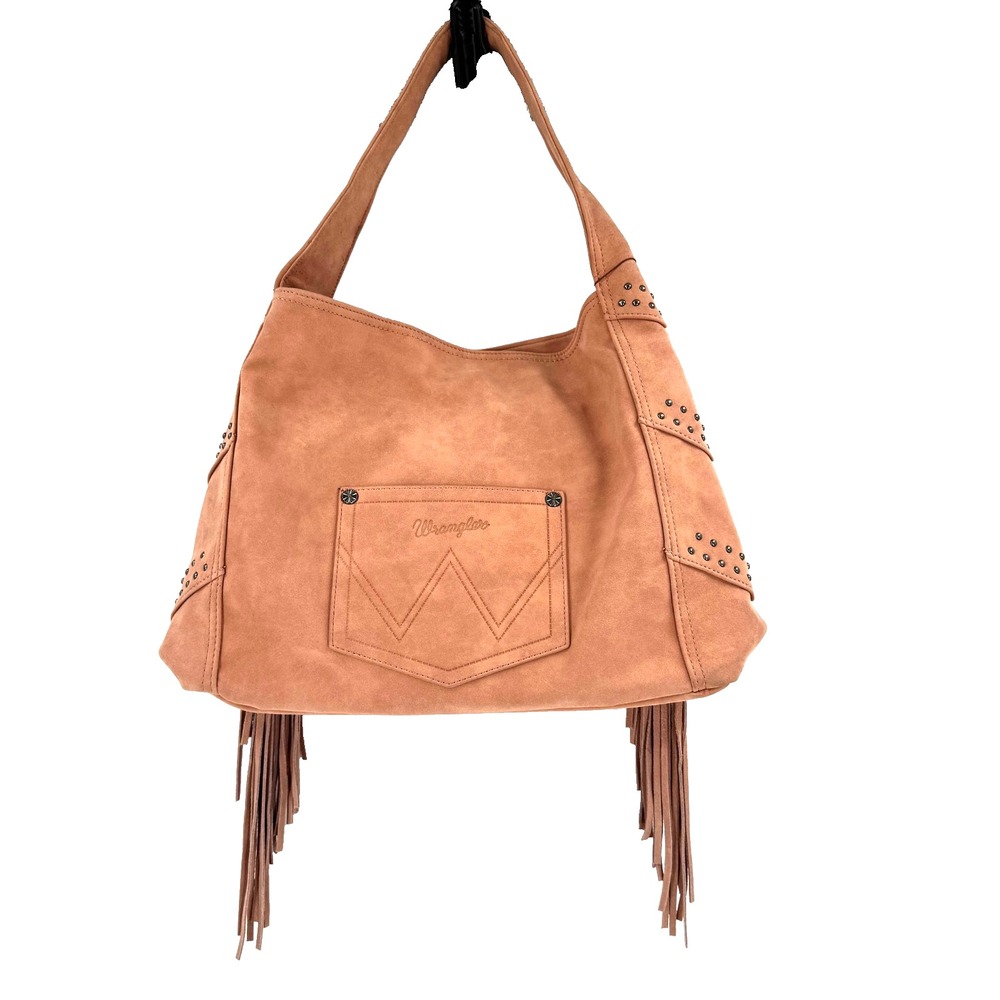 NEW Wrangler Shiloh Fringe Studded Leather Hobo Shoulder Bag Pink Western Boho - Picture 2 of 15